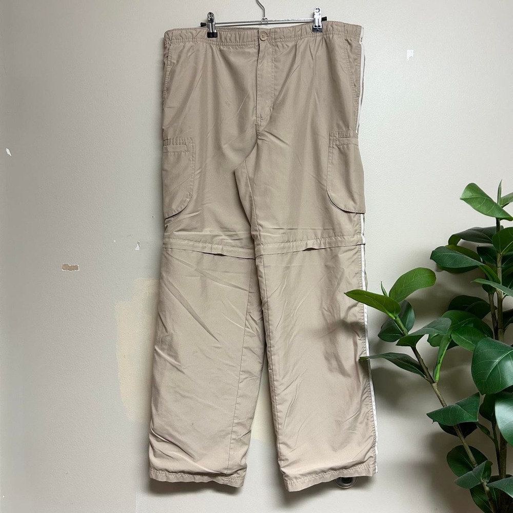Oxide Mens L Convertible Baggy Striped Cargo Pants Cream Tan Y2K Vintage